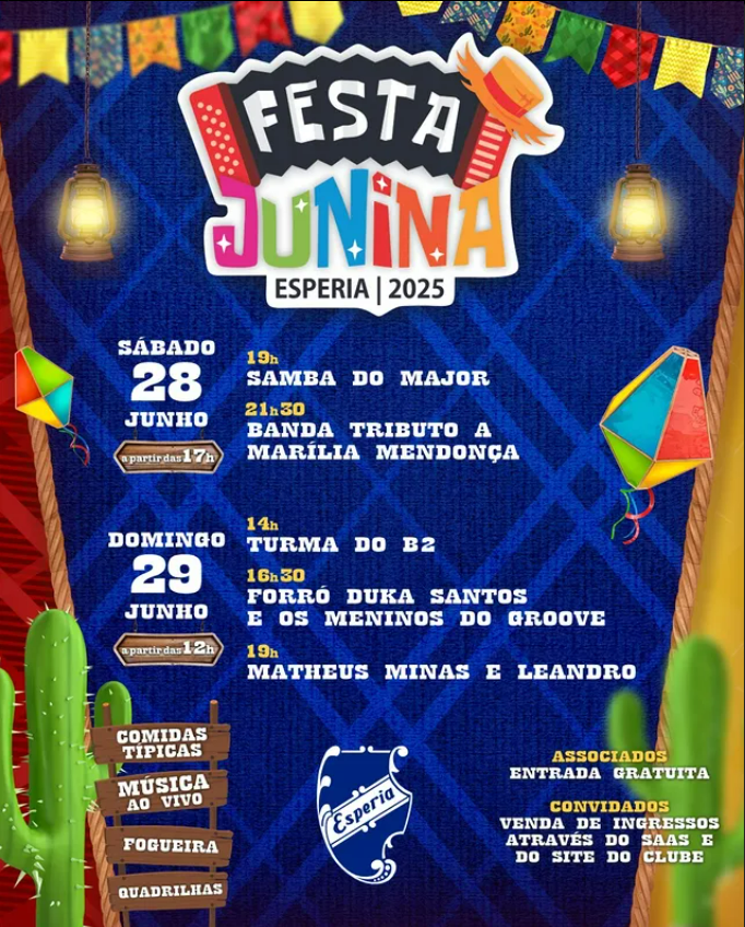 Festa junina do Clube Esperia, na Zona Norte de São Paulo, nos dias 28 e 29 de junho 